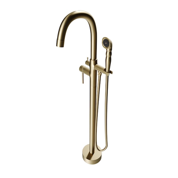 Castello Usa Neptune Freestanding Brushed Gold Gooseneck Tub Filler Faucet with Breeze Handle CB-F04-BG-J0806 - main